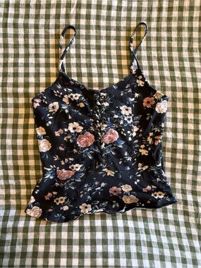 American Eagle Outfitters Black Floral Lace-Up Cami